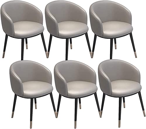 SJIALEN Modern Dining Chairs Set of 6, for Living Room Reception Office Chairs PU Leather Seat Backrest Metal Legs Kitchen Chairs Kitchen Chair (Color : Light Gray, Size : 42x42x75cm)