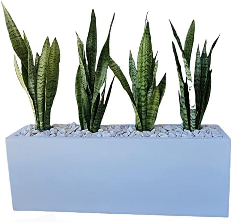 Green Boutique Jardinera Rectangular Modern Fiberglass Pot Planter Indoor Outdoor Variety of Colors (35.4" L x 8.2" W x 13" T, White)