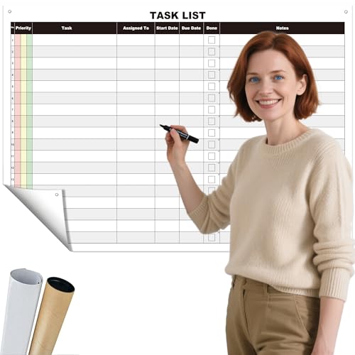 Large Dry Erase Task List Chart,24x36 Inch Erasable Task Wall Planner,Lightweight Task White Board Employee Assignment Tracker Poster for Office