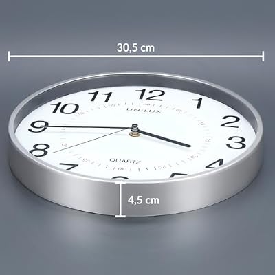 Unilux 400094280 Aria Metal Grey Modern Wall Clock with Second Hand 30.5 cm Double Hour Markings