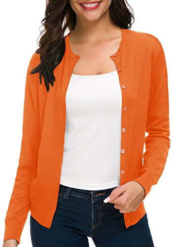 Urban Coco Women's Long Sleeve Crew Neck Button Down Knit Cardigan Sweater (M, Orange) #TOP5