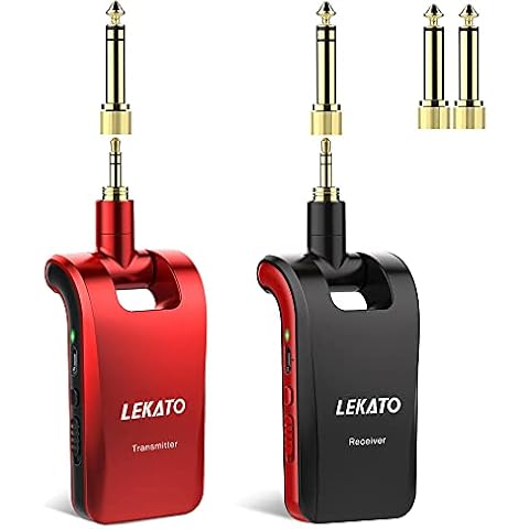 LEKATO Stereo 2.4Ghz Wireless Guitar Transmitter Receiver with 1/4” & 1/8” Plugs Rechargeable Digital Wireless Guitar System for Mono/Stereo Sound Musical Instruments Cover