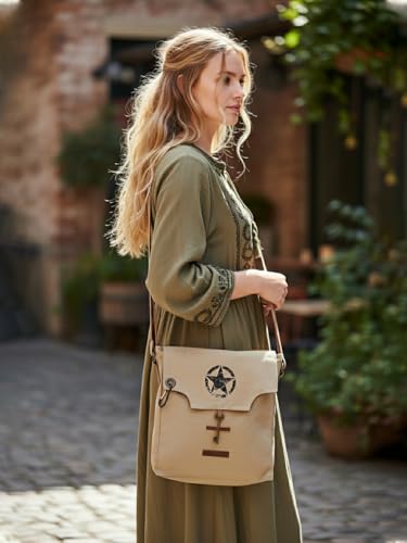 Image of The House of tara Sturdy Cotton Canvas Messenger Bags for Men and Women | With two Magnetic Snap Buttons Flap Closure, Adjustable Body Strap & Multiutility Lobster Hook (Camel)