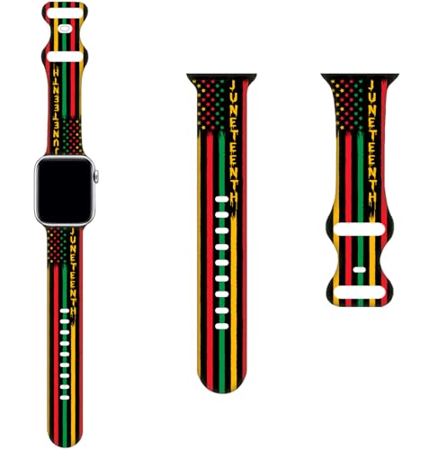 Pan African Afro American Flag Juneteenth Bands Compatible with Apple Watch Band 42MM 44MM 45MM 49MM, Silicone Strap Compatible with iWatch Bands Ultra Series SE 9 8 7 6 5 4 3 2 1 for Women Men by MPRUIU - Used condition - Image 2
