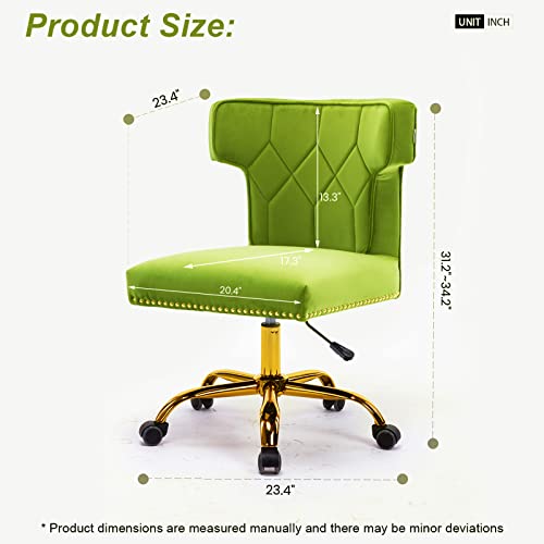 Recaceik Modern Velvet Home Office Chair, Adjustable Leisure Swivel Desk Chairs With High Back 360 Degree Castor Gold Wheels For Living Room/Bedroom/Office (Green) #TOP2