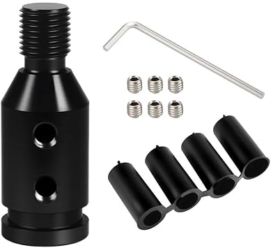 Black M12x1.25 Universal Gear Knob Adapter for Car Shift Lever Knob, with 4 Connectors 8mm, 10mm, 1lmm, 12mm, Compatible with Non Threaded Shift Knobs