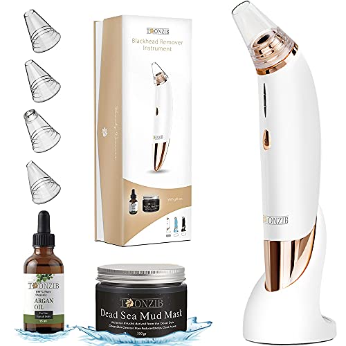 Blackhead Remover Vacuum - Rechargeable Pore Vacuum Blackhead Remover with Stand Face Vacuum Pore Cleanser Pimple Vacuum Tool Pore Sucker with Mud Mask and Argan Oil for all skin types - Women & Men
