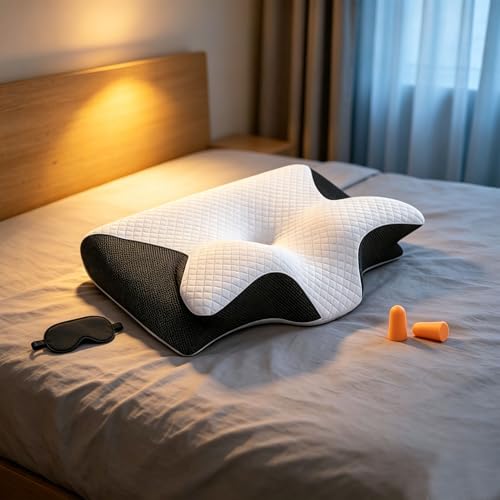 Pillow Haven Anti Snore Premium Anti Snore Pillow Ergonomic Memory Foam Cervical Pillow Contoured Neck Support Cushion for Side Back Sleepers Household Bedroom Sleep Cushion for Adults (Black)
