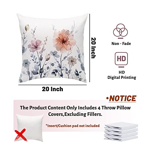 Gdhbling Floral Throw Pillow Covers 20X20 Inch Set Of 4 Throw Pillows For Bedroom Pillow Covers Outdoor Couch Decorative Throw Pillow Covers #TOP4