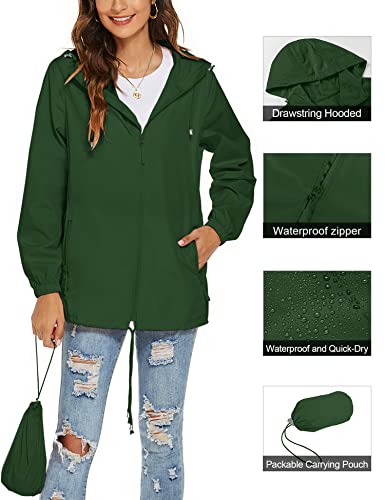 Avoogue Womens Waterproof Raincoat Breathable Lightweight Rain Jacket Hooded Rain Coat Outdoor Active Windbreaker with Pocket2