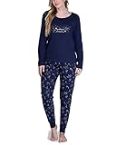 maluuna Damen Schlafanzug aus 100% Baumwolle mit Sternzeichenmotiv, Farbe:Navy, Größe:S