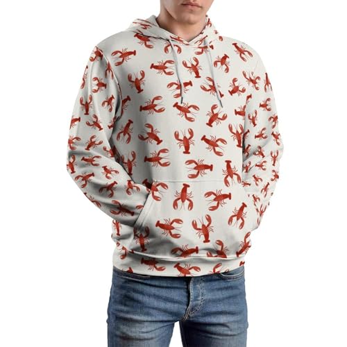 Lobster Seamless Mens Casual Hooded Collar Drawstring Pullover Sweatshirts Long Sleeve Shirts