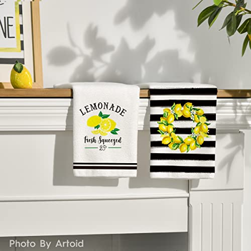 Artoid Mode Watercolor Stripes Bicycle Lemons Kitchen Dish Towels, 18 X 26 Inch Seasonal Spring Summer Hello Sunshine Ultra Absorbent Drying Cloth Tea Towels For Cooking Baking Set Of 4 #TOP1