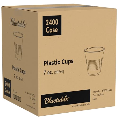 Plastic Cups Bulk Disposable Clear Cups 7 oz - [2400] Count Case - Good For Cold Drinks Party Cups Water Cooler Dispenser Transparent Cups for Juice Ice Tea Soda 7oz. Ounce [2400 Pack/Case]
