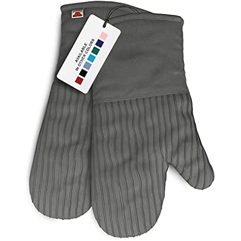 Big Red House Silicone Oven Mitts Heat Resistant Kitchen Gloves with Fingers, Professional Grade Protection for Hot Cooking, Baking - Grey Pair Cover
