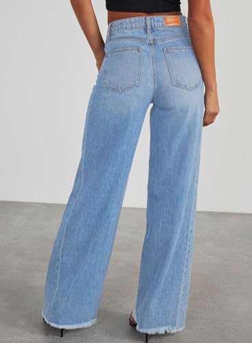 Sidefeel Women's Wide Leg Jeans High Waisted Stretchy Raw Hem Zimbaplatinum Denim Pants - Image 3