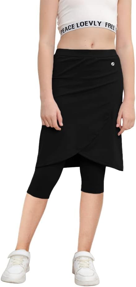 Image of Haloumoning Girls Elastic Waist Knee Length Skirts with Leggings