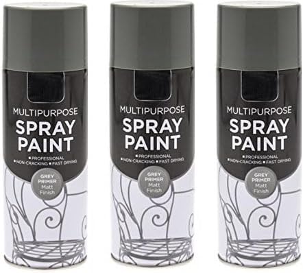 3 x 400ml Multi Purpose Spray Paint Aerosol Wood Metal Brick - Grey Primer by Leap Horse