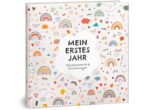 Babyalbum Mein erstes Jahr - Baby Erinnerungsbuch für die schönsten Momente - Das Babybuch zum Ausfüllen fürs 1. Lebensjahr - Ein besonderes Geschenk zur Geburt für Mädchen & Jungen: Boho Regenbogen