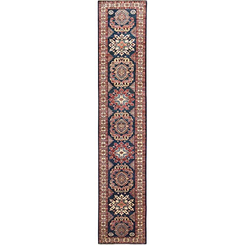 Shahbanu Rugs Space Cadet, Afghan Super Kazak Wool Hand Knotted, Runner Oriental Rug (2'7" X 13'6") #TOP5