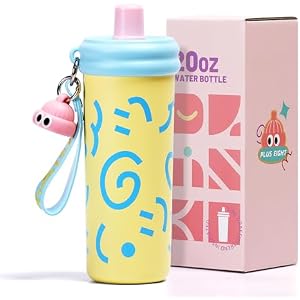 Stainless Steel Tumbler with Straw, 600ml/20oz Tumbler with Leak Proof, Reusable Double Walled Water Bottle, Thermo Coffee Travel Mug (Yellow)