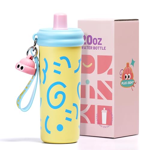 Stainless Steel Tumbler with Straw, 600ml/20oz Tumbler with Leak Proof, Reusable Double Walled Water Bottle, Thermo Coffee Travel Mug (Yellow)