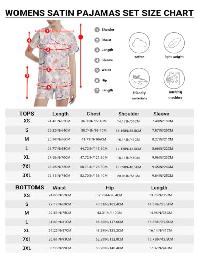 Image of Funny Pajamas for Women Set Print Satin Loungewear Pjs Short Sleeve Button Down Top and Shorts Sets Sleepwear XS-3XL