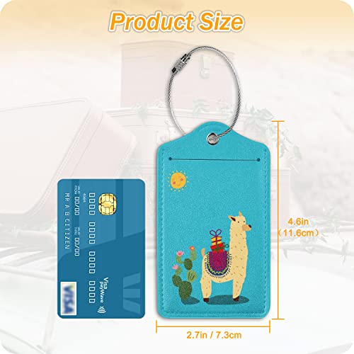 Image of Set of 2 Luggage Tags for Suitcases Leather Cute Luggage Tag with Stainless Steel Loop Privacy Cover ID Label Travel Bag Tags Alpaca Luggage Identifiers for Women Men Travel