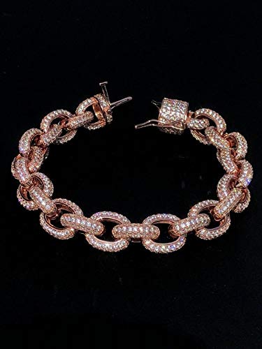 HarlemBling Men's 14k Rose Gold Plated Sterling Silver Bracelet #TOP14