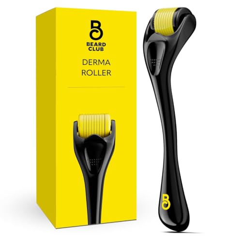 The Beard Club Derma Roller for Face, Body and Scalp - Microneedling for Men and Women with 540 Titanium Microneedles - Beard Roller &amp; Micro Needling Scalp Hair - Black &amp; Yellow