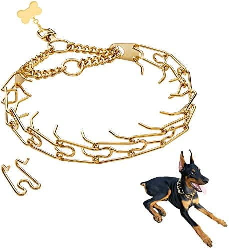 IUIUDOBE Adjustable Prong Dog Training Collar, No- Pull Choke Pinch Collar for Dogs, Dog Collar for Small Dogs, Medium Dogs, Large Dogs with Dog ID Tag Adjustable from 14"~30"(Gold)