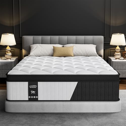 14 Inch Mattress Queen Size - 2025 Upgraded Hybrid Cooling Gel Memory Foam & Pocket Coils, Medium Firm Mattress in a Box for Back Neck Pain Relief, Motion Isolation, Edge Support, Breathable, White