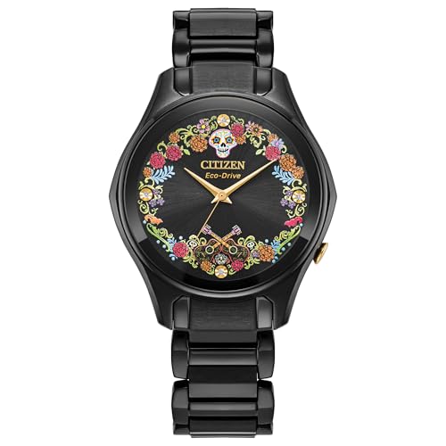 La mejor selección de Calavera coco Top 5. 39 Citizen Eco-Driv Disney Coco Sugar Skull, reloj de pulsera de acero inoxidable negro de 3 manos (EM1175-51W), Negro -, Classic