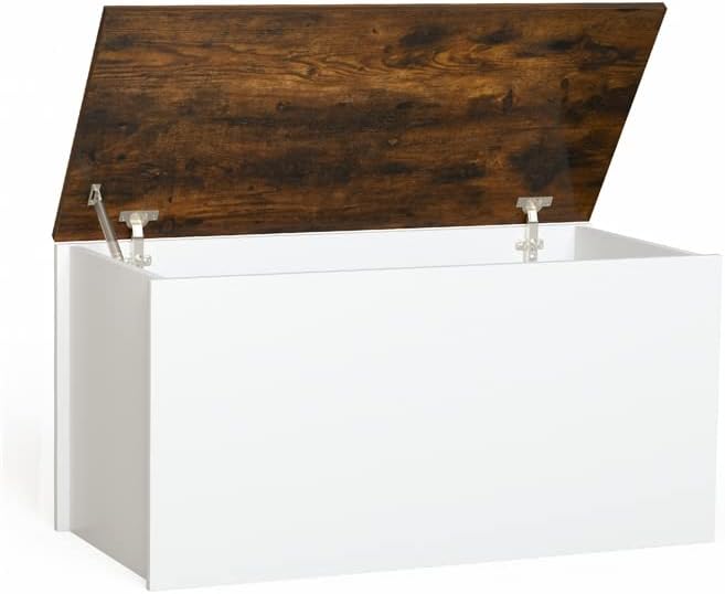 Flip-top Storage Chest, Wooden Lift-up Storage Stool W/Pneumatic Lever & Safety Hinge, Suitable for Living Room Entrances Bedrooms Balconies Storage Room