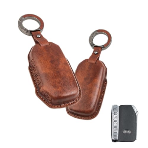 Image of Keyzone Vintage Leather Key Cover fit for Kia Seltos, Sonet 2023 Facelift 4 Button smart Key (VL-Brown)
