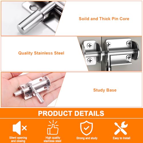 4 Piezas Pestillos para Puertas, Pestillo de Acero Inoxidable Pestillo Deslizante con Tornillos para Puertas de Mascotas, Muebles de Gabinetes, Pestillos de Ventanas - imagen 3