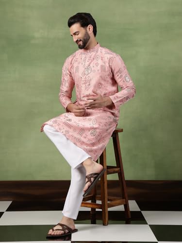 Image of SOJANYA (Since 1958 Men's Cotton Traditional Foil Print Motifs Kurta With Pyjama