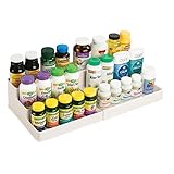 mDesign Plastic Expandable 3-Tier Shelf Rack Organizer - Storage for Bathroom Vanity, Cabinet, Cupboard, Drawer - Holds Medicine, Vitamins, Supplements, Cosmetics - Ligne Collection - Cream/Beige