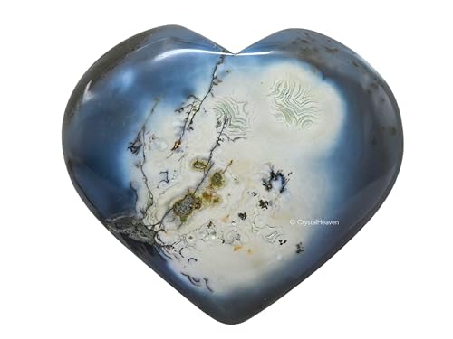 Image of Crystal Heaven Dendrite Agate Crystal Heart Palm Pebbles Stones For Anxiety Stress Relief Massage - Aaa Grade Original Healing Gemstone Agate Heart Palm Stone For Yoga Meditation Spiritual