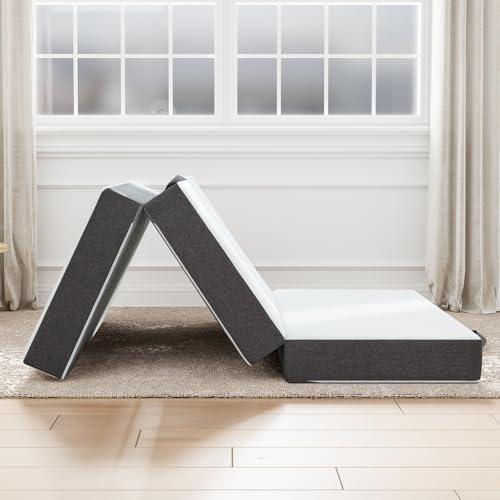 Slufra 3 Inch Folding Mattress Queen Size, Memory Foam Mattress with Removable Cover, Portable Floor Bed for Sleepovers and Camping, High-Density Support, 78"X 58"X3", White