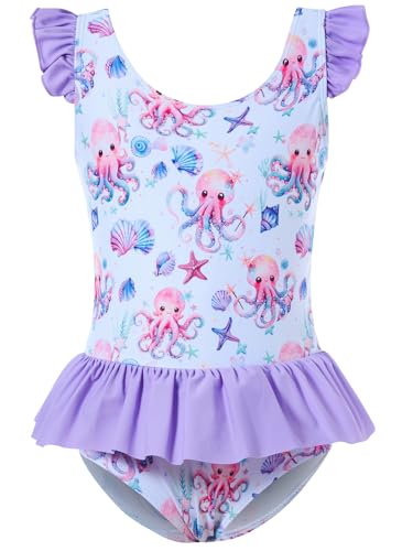 Image of Vieille Toddler Little Girls One Piece Swimsuits Ruffles Bathing Suits Mermaid Dinosaur Swimwear 2-7T