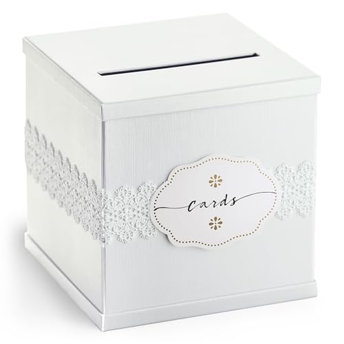 White Wedding Card Box, Large 10x10 Gift Card Holder, Elegant Envelope Box with Slot for Graduation, Birthday Party, Money, Funeral, Wedding Reception Table, Bridal & Baby Shower, Sweet 16, Baptism