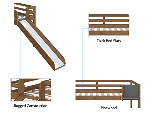 Naomi Home Cindy Kids Loft Bed With Slide, Twin Loft Bed With Slide, Toddler Loft Bed With Slide, Loft Bed Slide With Ladder, Chalkboard, Pine Wood Space Saving Kids Bed Frame For Boys, Girls, Latte #TOP7