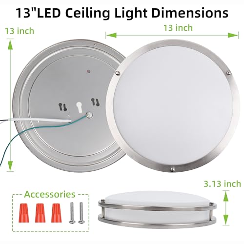 13 inch Flush Mount LED Ceiling Light Fixture, 2700K/3000K/3500K/4000K/5000K Adjustable Ceiling Lights, Brushed Nickel Saturn Dimmable Lighting for Hallway Bathroom Kitchen or Stairwell, ETL Listed by hykolity - Image 7