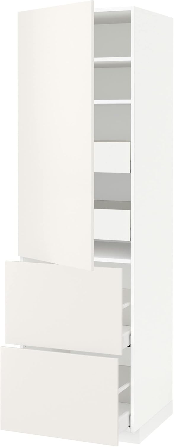 METOD/MAXIMERA Hi cab w shlvs/4 drawers/dr/2 frnts, white/Veddinge white, 60x60x200 cm