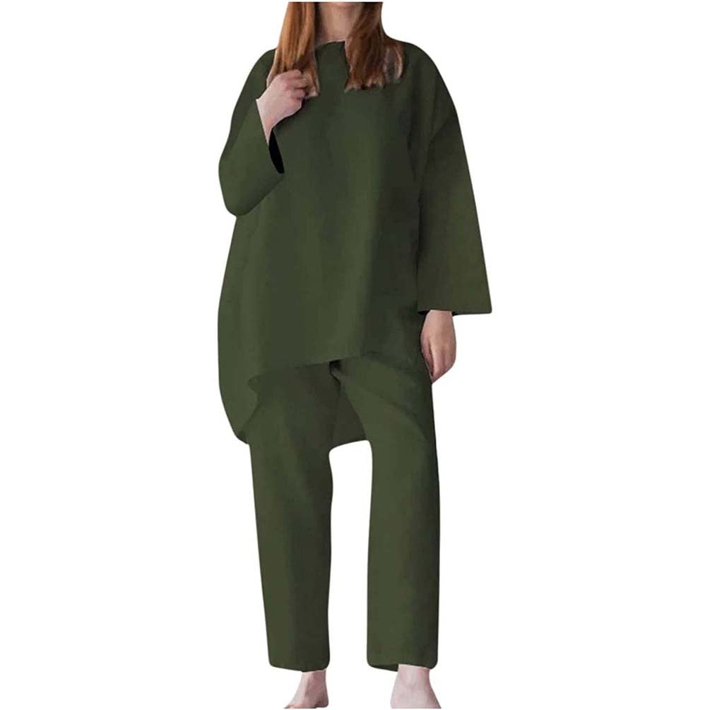 Tuta da donna Manica lunga Girocollo Tinta unita Completo in due pezzi Felpa con Jogger Tuta Set Felpa e pantaloni della tuta, Cotone e lino Completo da salotto