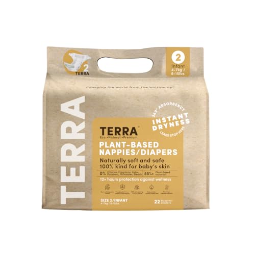 Terra Baby Nappies Size 2 (22 Pack) – 85% Plant-Based, Ultra-Soft & Chemical-Free for Sensitive Skin | Reliable Absorbency for Day & Night | Suitable for Babies 4–7 kg