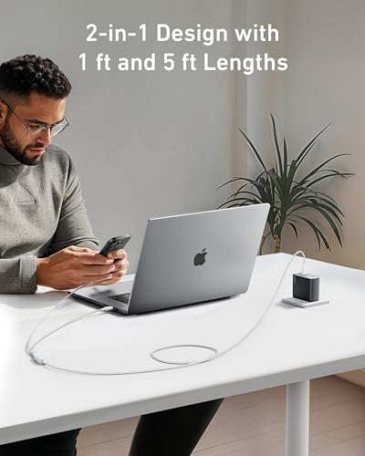 Image of Anker Cable,6FT 2-in-1 USB C to USB C Cable 140W Max,Fast Charging for iPhone 17 /17 Pro Max /16 Series,MacBook Air /Pro,and More(Braided,White)