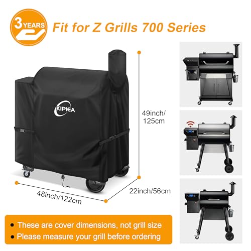 Image of Kipiea 600D Pellet Grill Cover for Z Grills 700 Series & 10502B, Heavy Duty Waterproof BBQ Smoker Cover for All-Weather Outdoor Storage Protection, Windproof, UV Resistant, Tear & Fade Resistant