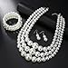 Todu 80s Jewelry Set Chunky Multilayer White Pearl Beaded Necklaces Bracelets Earrings for Women Christmas Party Costume Accessories